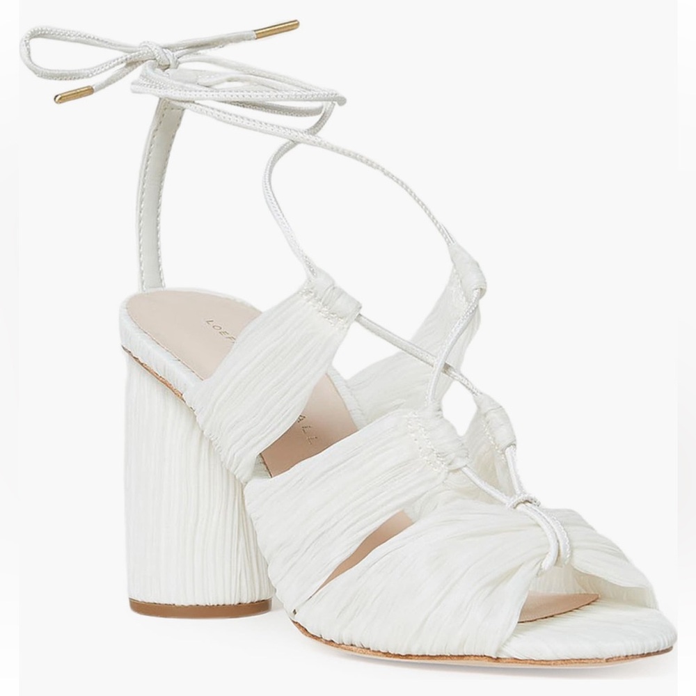 Loeffler Randall White Pleated Block Heel Lace-Up Sandals